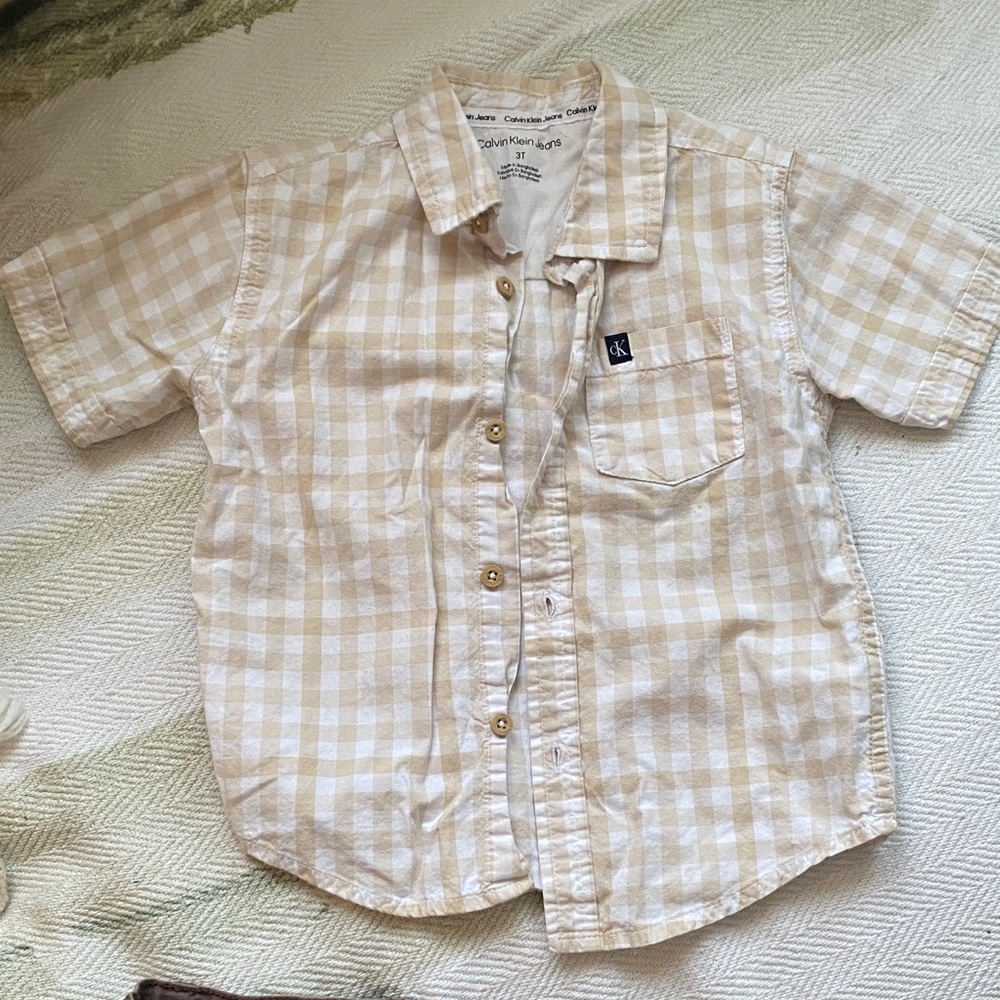 Calvin Klein Kids' Beige Plaid Button-Down Shirt